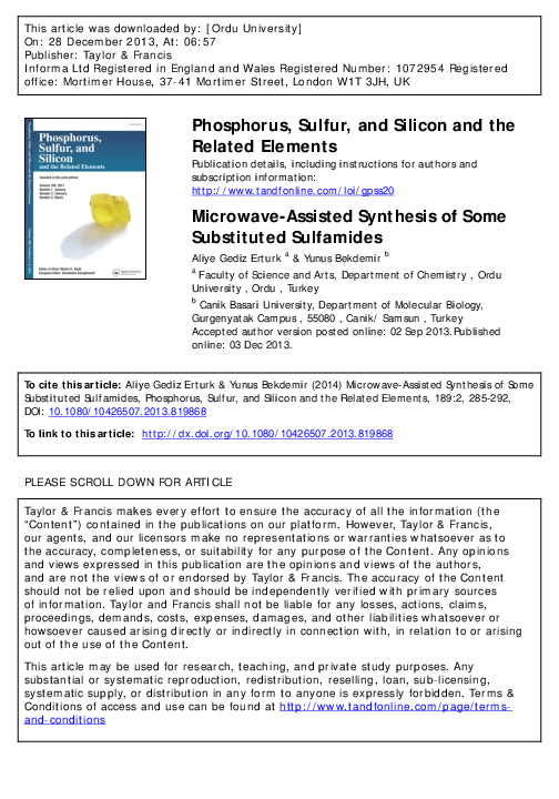 (PDF) Microwave-Assisted Synthesis of Some Substituted Sulfamides