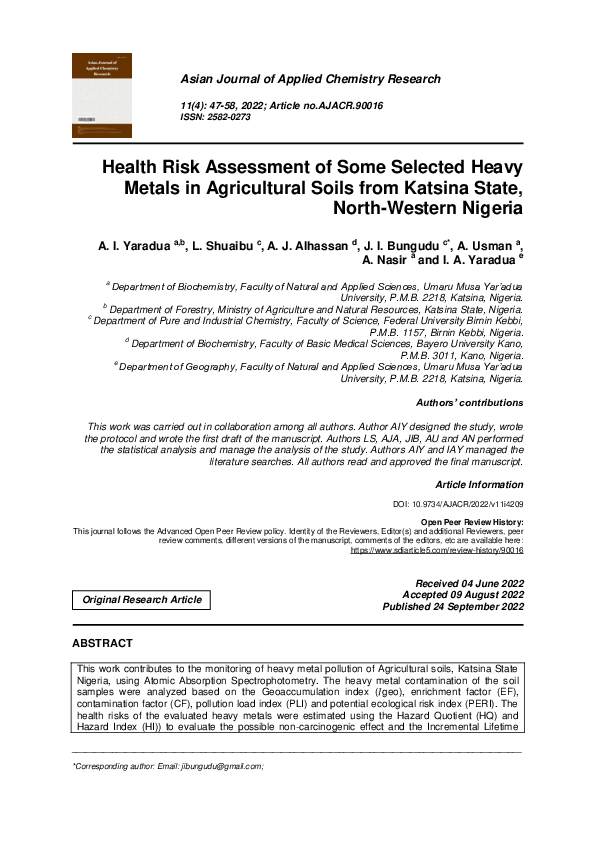 (PDF) Health Risk Assessment of Some Selected Heavy Metals in ...