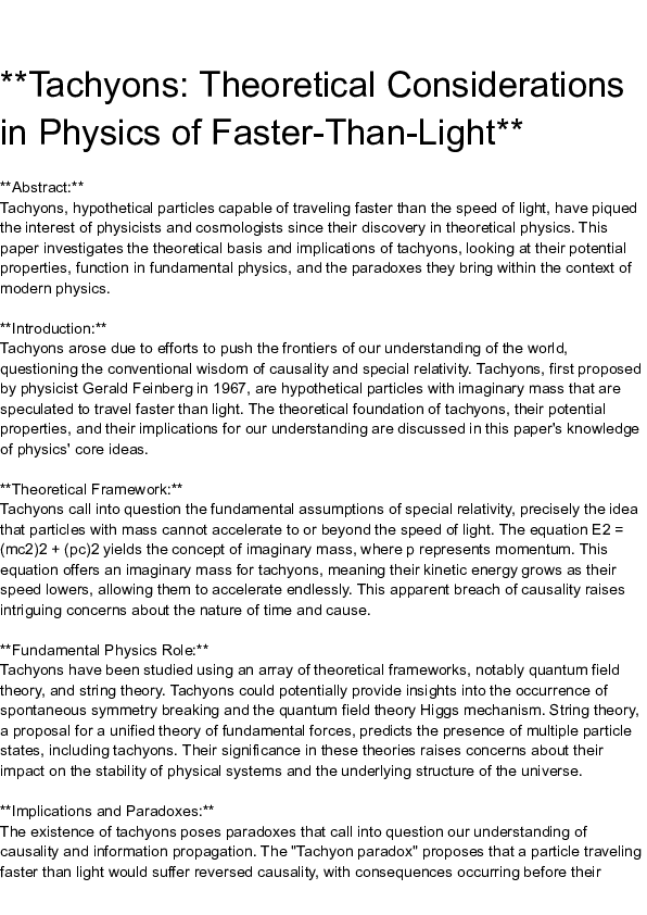 (PDF) Tachyons: Theoretical Considerations in Physics of Faster-Than-Light