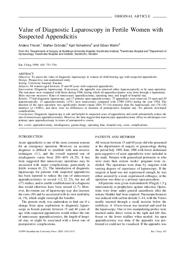 (PDF) Value of Diagnostic Laparoscopy in Fertile Women with Suspected ...