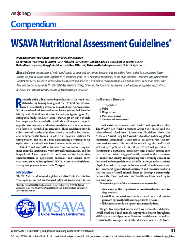 (PDF) WSAVA Nutritional Assessment Guidelines Patrick NGUYEN Academia.edu