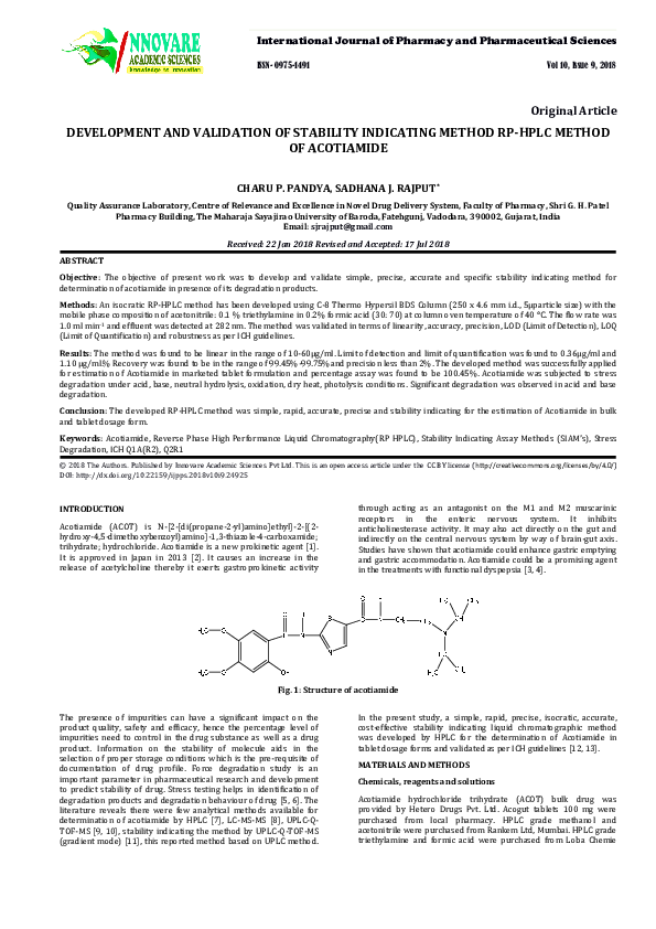 (PDF) DEVELOPMENT AND VALIDATION OF STABILITY INDICATING METHOD RP-HPLC ...