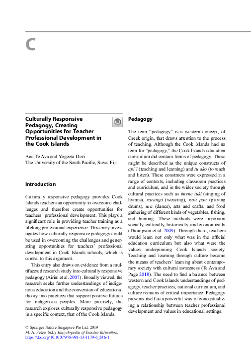 (PDF) Culturally Responsive Pedagogy, Creating Opportunities for ...