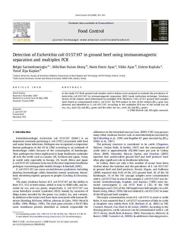 (PDF) Detection of Escherichia coli O157H7 in ground beef using separation and