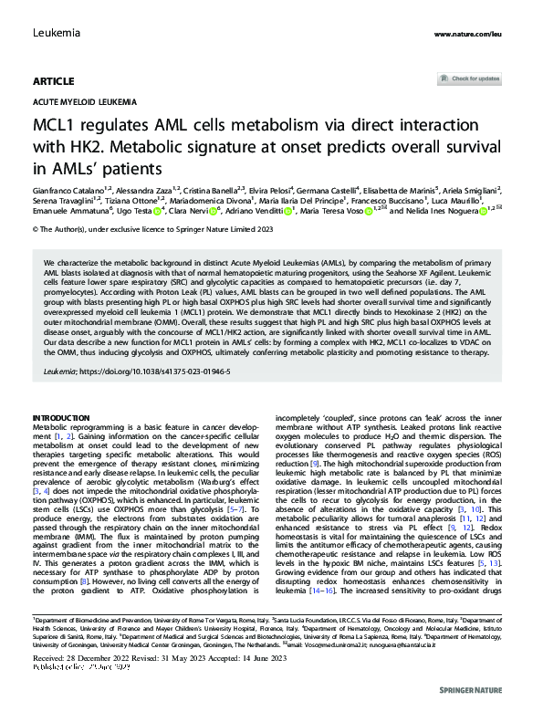(PDF) MCL1 regulates AML cells metabolism via direct interaction with ...
