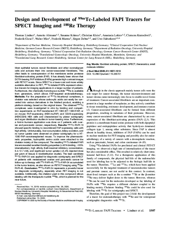 (PDF) Design and Development of 99mTc-Labeled FAPI Tracers for SPECT ...