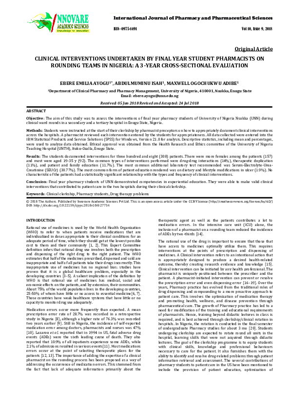 (PDF) CLINICAL INTERVENTIONS UNDERTAKEN BY FINAL YEAR STUDENT ...