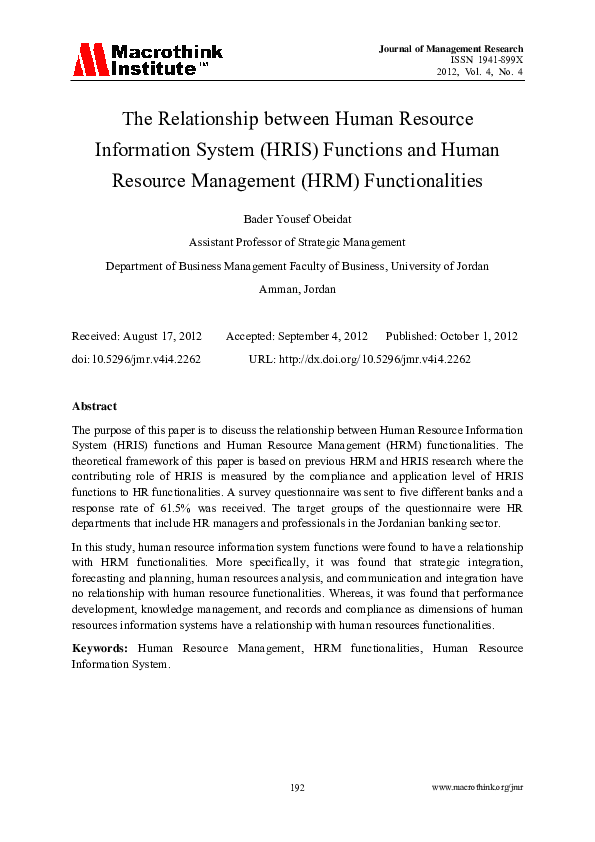 (PDF) The Relationship between Human Resource Information System (HRIS ...