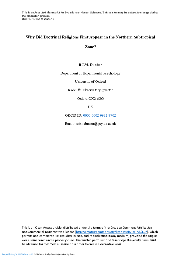 (PDF) Why did doctrinal religions first appear in the Northern ...