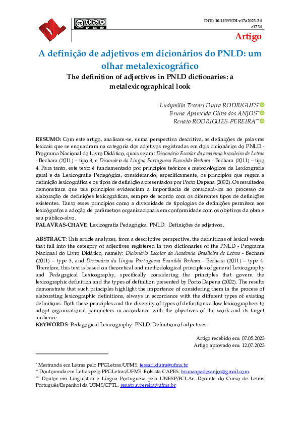 (PDF) A definição de adjetivos em dicionários do PNLD