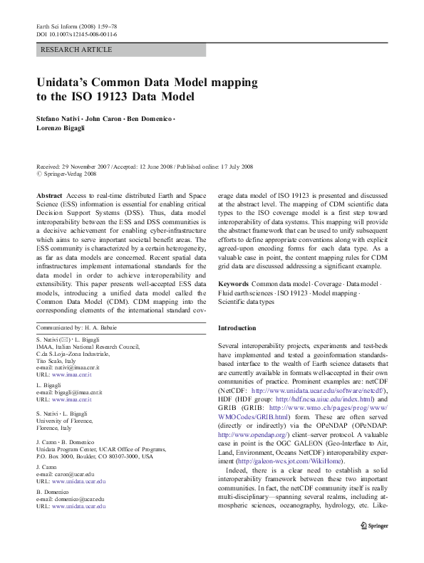 (PDF) Unidata’s Common Data Model mapping to the ISO 19123 Data Model