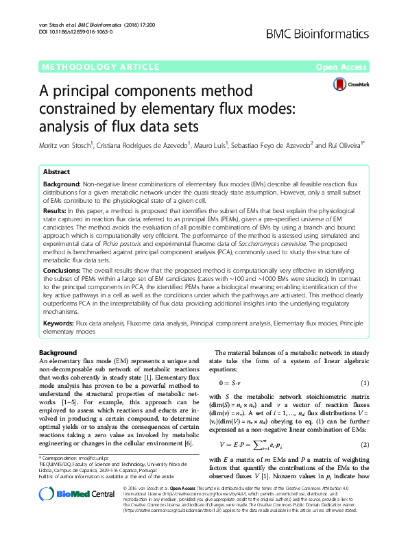 A principal components method constrained by elementary flux modes: analysis of flux data sets