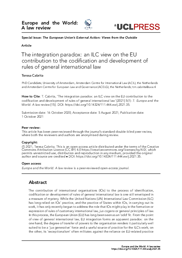 (PDF) The integration paradox: an ILC view on the EU contribution to ...