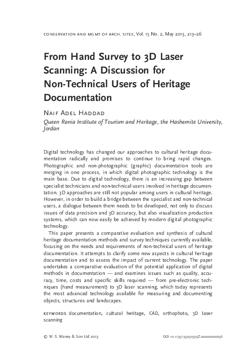 (PDF) From Hand Survey to 3D Laser Scanning: A Discussion for Non ...