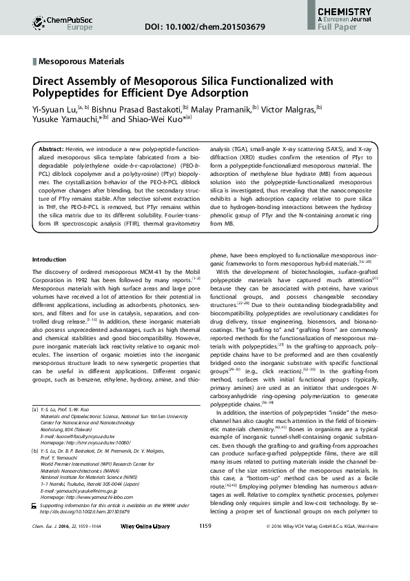 (PDF) Direct Assembly of Mesoporous Silica Functionalized with ...