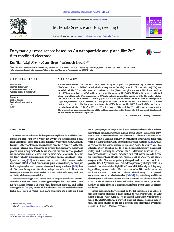 (PDF) Enzymatic glucose sensor based on Au nanoparticle and plant-like ...