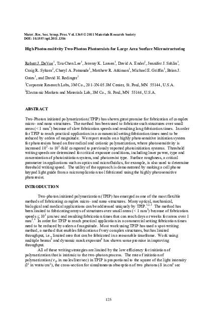 (PDF) High Photosensitivity Two-Photon Photoresists for Large Area ...