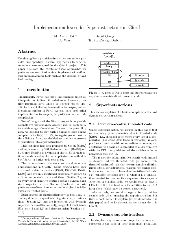 (PDF) Implementation issues for superinstructions in Gforth