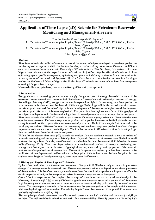 (PDF) 5 Application of Time Lapse (4D) Seismic for Petroleum Reservoir