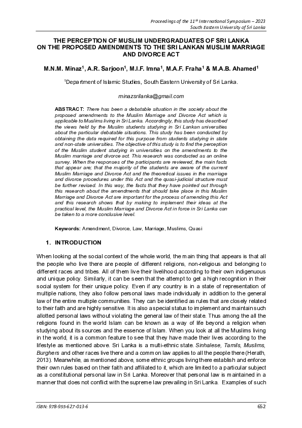 (PDF) THE PERCEPTION OF MUSLIM UNDERGRADUATES OF SRI LANKA ON THE ...