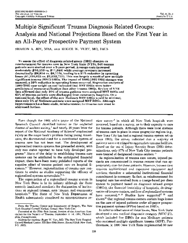 (PDF) Multiple Significant Trauma Diagnosis Related Groups: Analysis ...