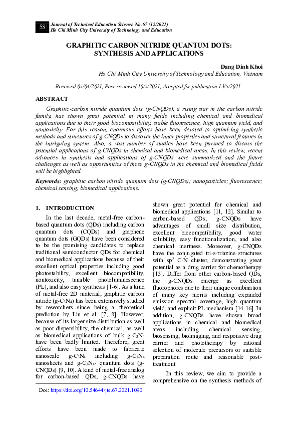 (PDF) Graphitic carbon nitride quantum dots: Synthesis and applications
