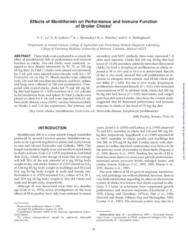 (PDF) Effects of moniliformin on performance and immune function of ...