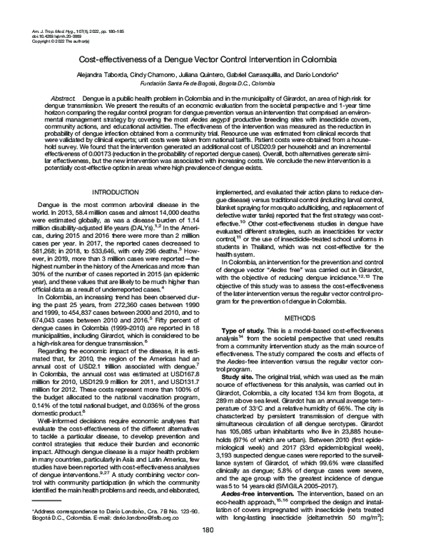 (PDF) Cost-effectiveness of a Dengue Vector Control Intervention in ...