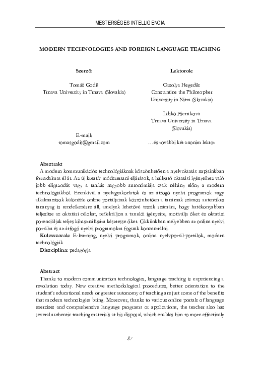 (PDF) Modern technologies and foreign language teaching