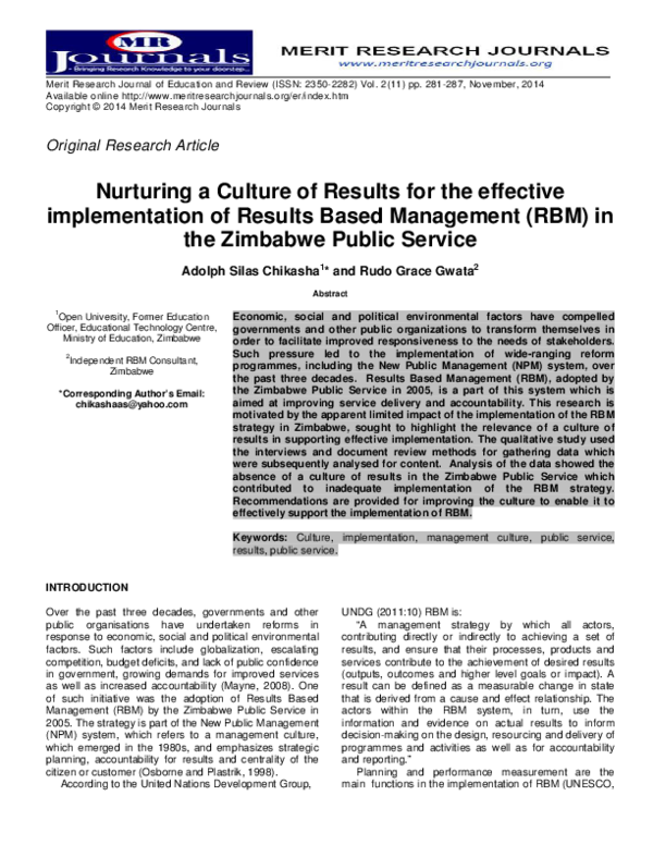 (PDF) Nurturing a Culture of Results for the effective implementation ...