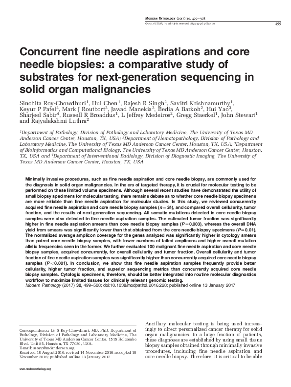 (PDF) Concurrent fine needle aspirations and core needle biopsies: a ...