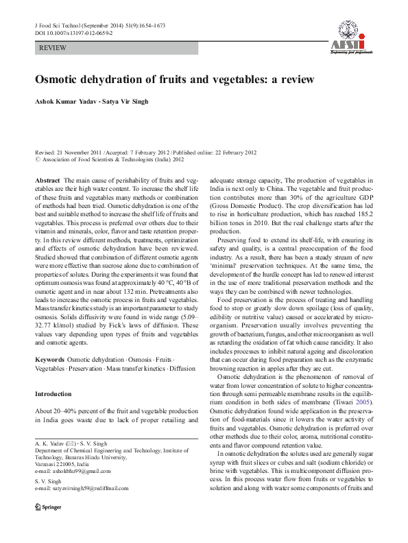 (PDF) Osmotic dehydration of fruits and vegetables: a review