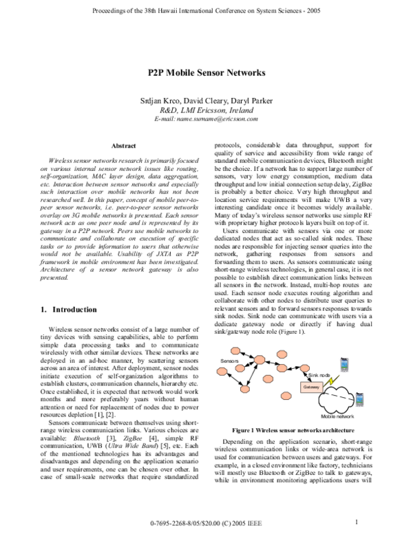 (PDF) P2P Mobile Sensor Networks