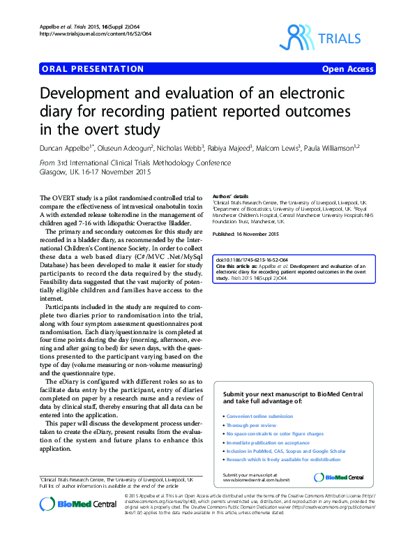 (PDF) Development and evaluation of an electronic diary for recording ...