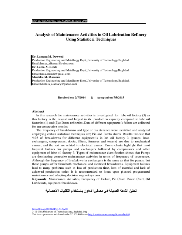 (PDF) Analysis of Maintenance Activities in Oil Lubrication Refinery ...