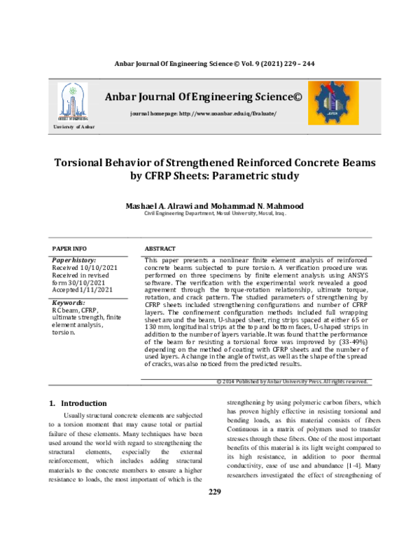 (PDF) Torsional Behavior of Strengthened Reinforced Concrete Beams by ...