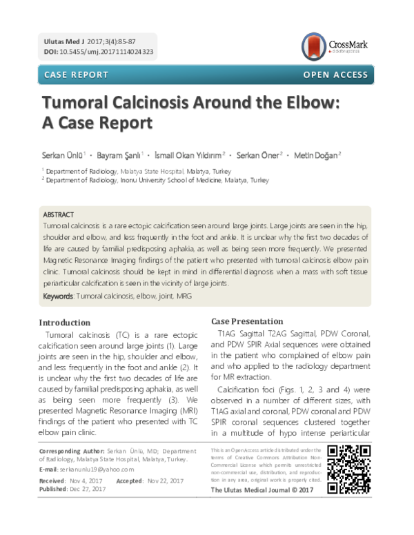 (PDF) Tumoral Calcinosis Around the Elbow: Case Report