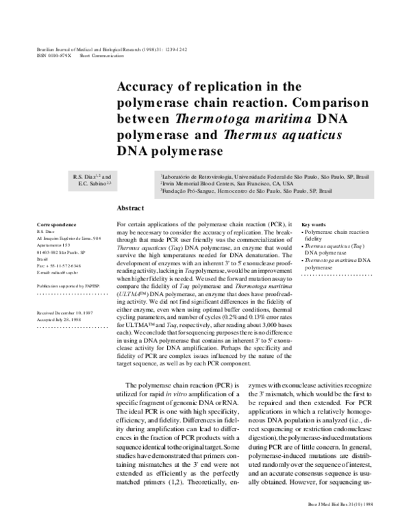 (PDF) Accuracy of replication in the polymerase chain reaction