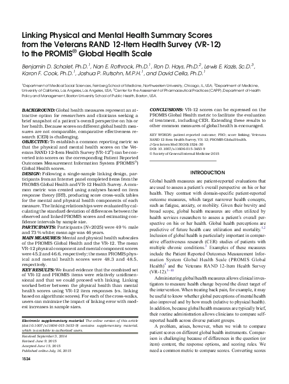 (PDF) Linking Physical and Mental Health Summary Scores from the ...