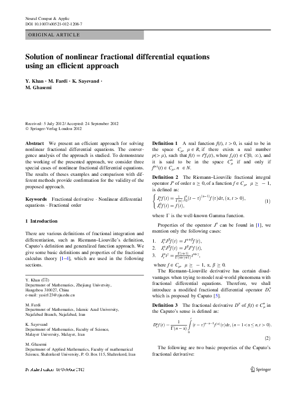 (PDF) Solution of nonlinear fractional differential equations using ...