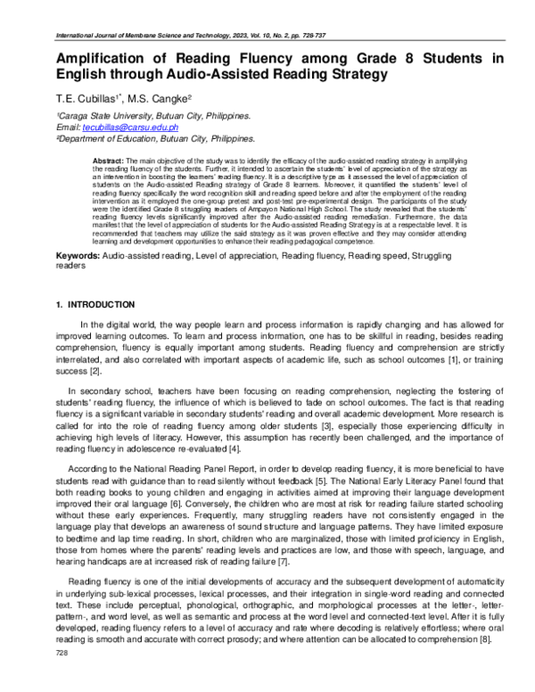(PDF) Amplification of Reading Fluency among Grade 8 Students in ...
