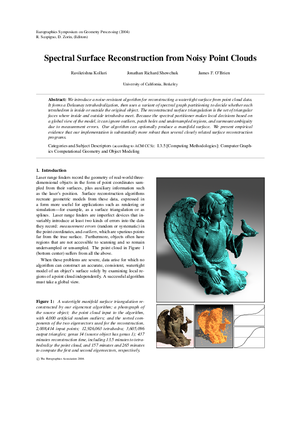 (PDF) Spectral surface reconstruction from noisy point clouds