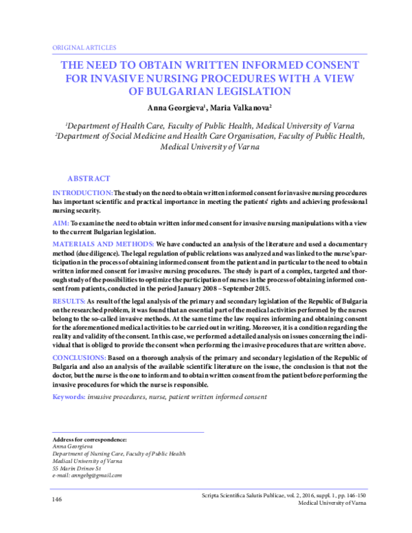 (PDF) The need to obtain written informed consent for invasive nursing ...