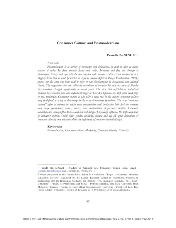 (PDF) Consumer Culture and Postmodernism