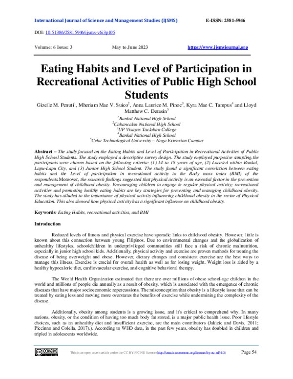 (PDF) Eating Habits and Level of Participation in Recreational ...