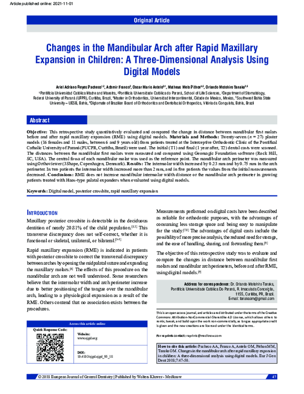 (PDF) Changes in the mandibular arch after rapid maxillary expansion in ...