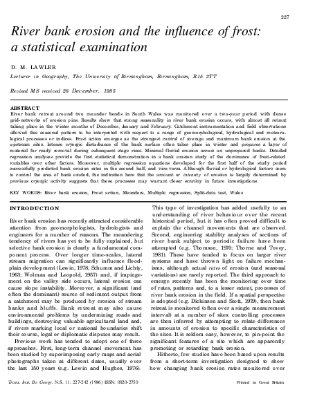 (PDF) River Bank Erosion and the Influence of Frost: A Statistical ...