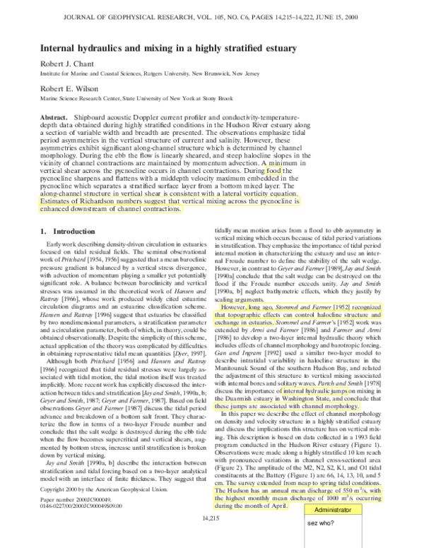 (PDF) Internal hydraulics and mixing in a highly stratified estuary