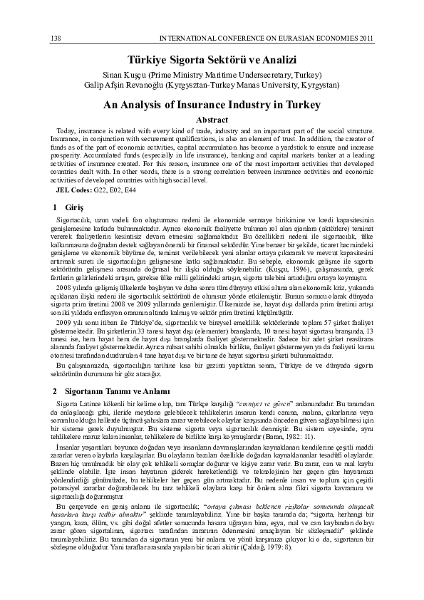 (PDF) An Analysis of Insurance Industry in Turkey