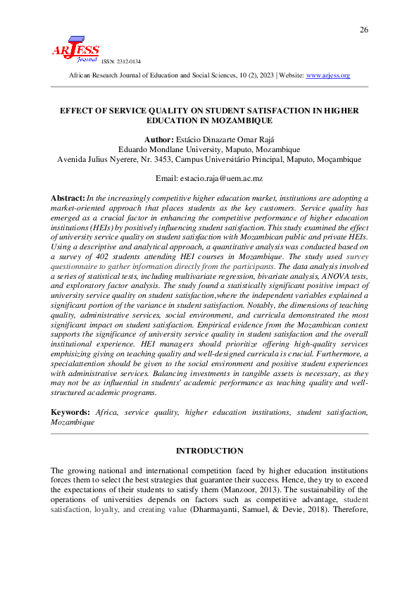 (PDF) EFFECT OF SERVICE QUALITY ON STUDENT SATISFACTION IN HIGHER ...
